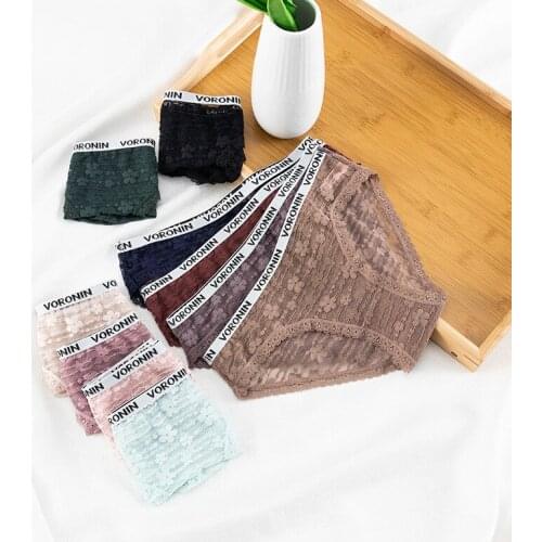 New Womens Underwear Sexy Lace Panties Fashion Hollow Out Comfort Briefs Low Waist Seamless Letter Underpants Female Lingerie