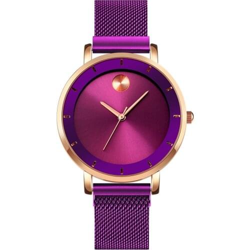 Skmei original women watch high end purple female student quartz 3 colors stylish steel mesh magnetic band creative ladies watch