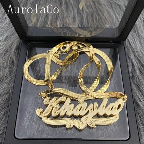 AurolaCo Custom Name Necklace Snake Chain Custom Stainless Steel Under Heart Nameplate Necklace for Women Gifts