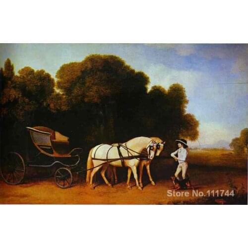 Park Phaeton With A Pair Of Cream Pontes In Charge Of A Stable Lad by George Stubbs famous landscapes art High quality Handmade