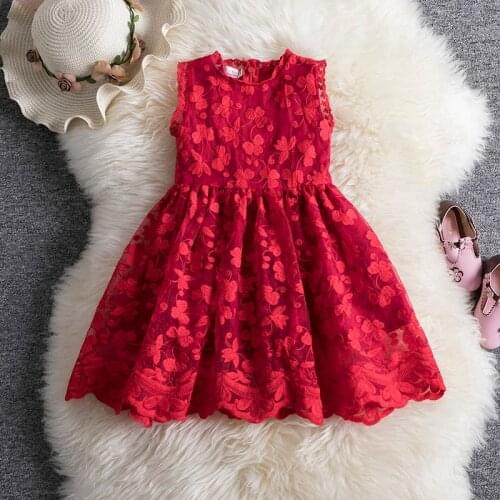 Girls Dress Red Lace Frocks Casual Wear Dresses For Girls Party Vestido Kids Clothes Childrens Dress Children Baby Clothing