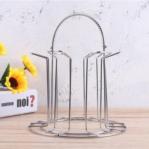 Stainless Steel 6 Cups Mug Glass Stand Holder Home Kitchen Hanging Drainer Storage Rack Drying Shelf Home Storage Accessories