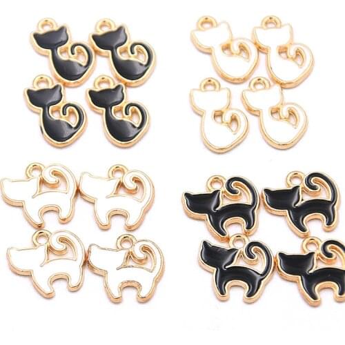 30pcs 2 Styles Alloy Metal KC Gold Drop Oil White Black Cat Charms Animal Pendant For DIY Bracelet Necklace Jewelry Making