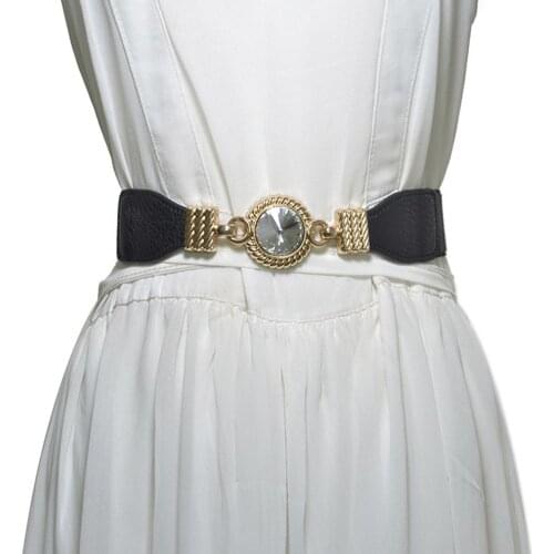 Waistband Women Cummerbunds Fashion Round Rhinestone Elastic Waistband Women Dress Decor Waist Belt Strap Fashion Women Belt