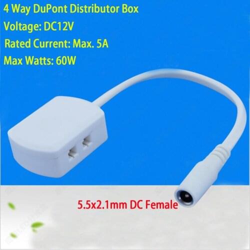4/6/10/12 Way DuPont Distributor Box 5.5x2.1mm DC Female including 2M Lenght Male Cable for Single Color LEDs
