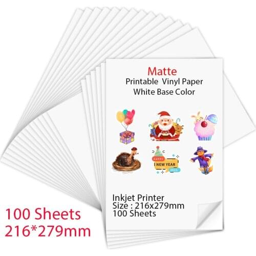 10/30/50/100Sheets Matte 216*279mm Printable Vinyl Sticker Paper for Inkjet printer DIY Crafts Self-adhesive Copy Paper for Gift