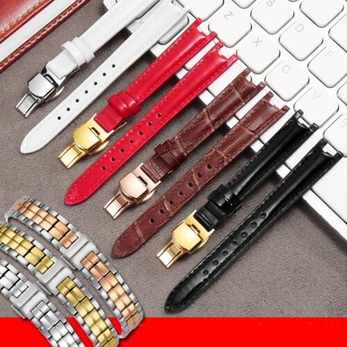 Yopo Leather strap 12mm black white brown red wristband Replacement belt for T094210 womens watch stainless steel watch chain