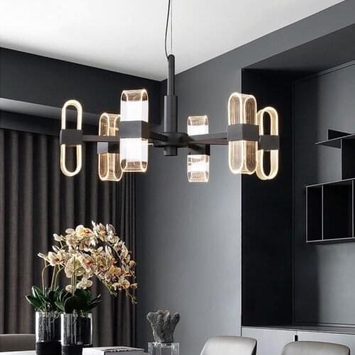 Modern Curly Leaf Acrylic Led Chandelier Lighting Black Metal Living Room Led Pendant Chandelier Lights Dining Room Hanging Lamp