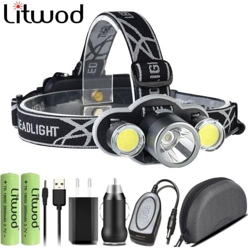 Led Headlamp XM-L T6 & COB Waterproof Head Flashlight Lamp Torch Power Bank Headlight for Camping USB Rechargeable 18650 Battery