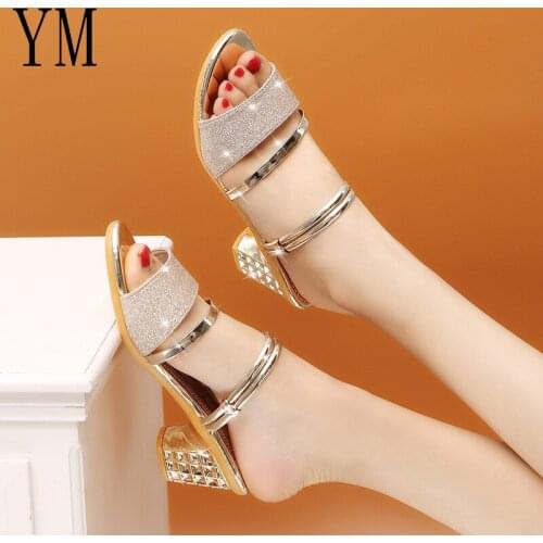 Gold Women PumpsSandals Summer Open Toe High Heels Low Block Heel Shoes Gladiator Ankle Strap High Gladiator Sandals slippers