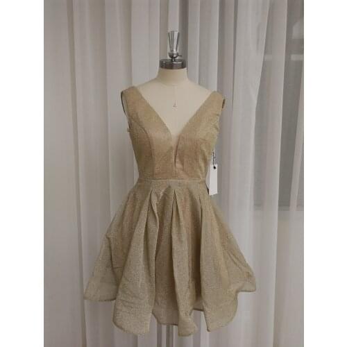 Wnshonzy Elegant Short Prom Dresses Mini Length V-neck sparkle Graduation Party Gowns Homecoming Dresses