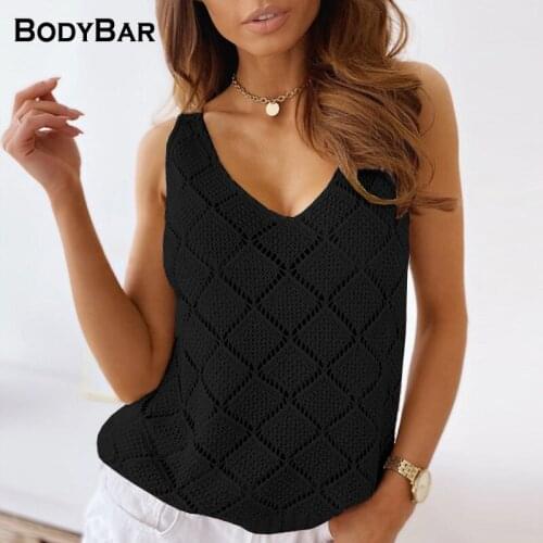 Elegant Ladies Vest Top Knitted Sexy V-neck Tanks Hollow Sleeveless Women Tops Casual Loose Oversized Camis Clothing For Female