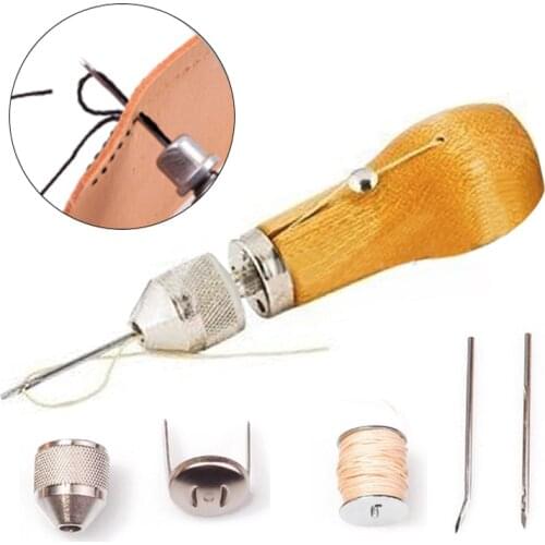 1 Set Lock Stitch Sewing Awl Thread Kit Leather Hand Sewing Waxed Thread Machine for Leather Craft Edge Stitching