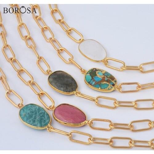 14'' Gold Natural Stone Chain Necklace Fashion Turquoises Amazonite Crystal Quartz Charms Choker Necklaces for Women HD0352