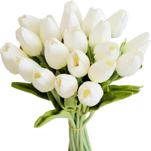 20Pcs White 13.8inch Artificial Tulips Flowers for Party Decoration,Wedding Home Decoration