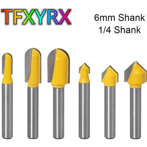 3pcs/6pcs 1/4inch Shank V-groove/Core Box Router Bit Set Wood Milling Cutter CNC Machine Cutting Tools for Woodwork