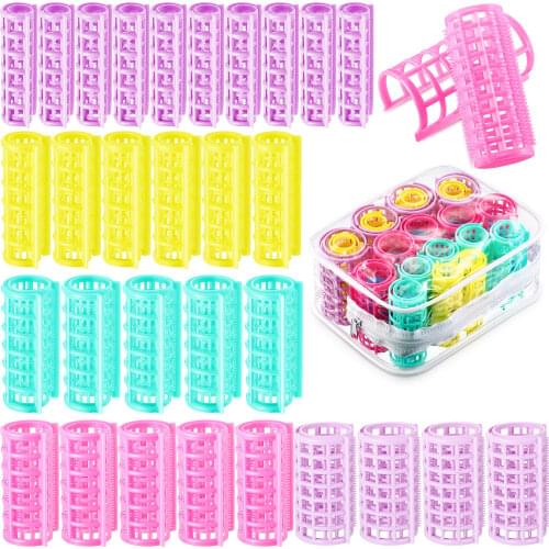 30 Pieces Plastic Hair Rollers Curlers Snap on Rollers Self Grip Rollers for DIY Hairdressing Hair Salon Hair Barber, 5 Sizes
