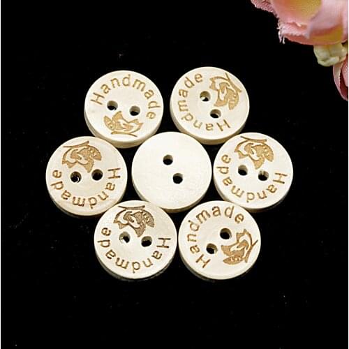 50PCs Wooden Sewing Buttons Scrapbooking Round Hand Made Rose Flower Two Holes 15mm 20mm Costura Botones Decorate D133BG2