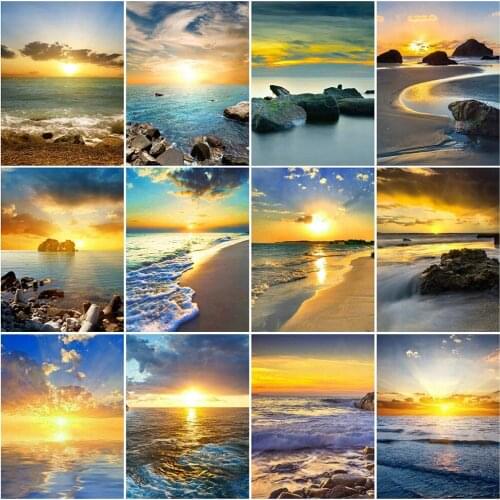 Seaside Sunrise Scenery 5D Diy Full Square and Round Diamond Painting Embroidery Cross Stitch Kit Wall Art Handcraft Home Decor
