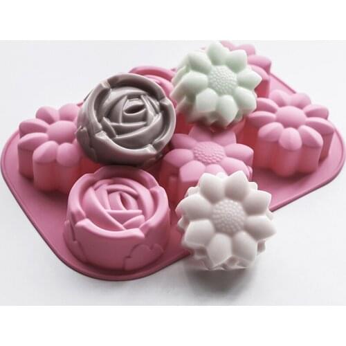 6 Holes Flower Shaped Silicone Mould DIY Handmade Candle Cake Baking Soap Moulds Mold Kitchen Tools