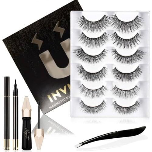 6 Pair Invisible Magnetic 3D Fake Eyelashes With Magnetic Eyeliner Reuseable Natural Long Magnetic False Eyelashes Faux Cils