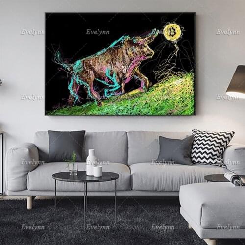 Bitcoin Art"BULLISH ENERGY"Hd Wall Art Canvas Painting Cryptocurrency Wall Decor Posters and Prints for Office Floating Frame