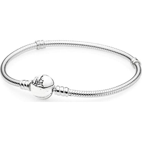 925 Sterling Silver Wonderful World Park Castlel Clasp Snake Pan Bracelet Bangle Fit Women Bead Jewelry