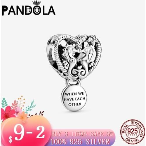 2021 new 925 Sterling Silver Openwork Seahorses Heart Charms Beads Fit Original Pandora Charms Bracelet Summer Jewelry Gift