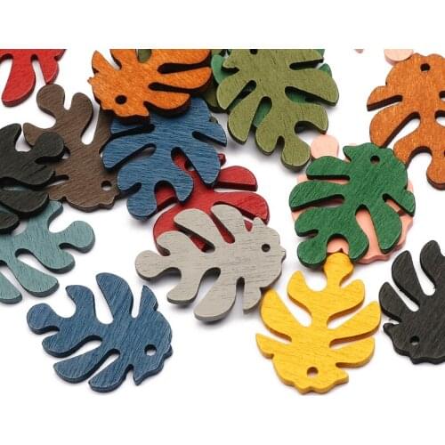 24x30mm Colorful Leaf Natural Wood Beads 30pcs Wooden Loose Spacer Beads For Jewelry Making DIY Necklace Bracelet Accessories