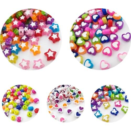 50pcs/lot 8mm/9mm/10mm Colourful Round beads Shape Acrylic Loose Spacer Heart shaped Beads for Jewelry Making DIY Accessories