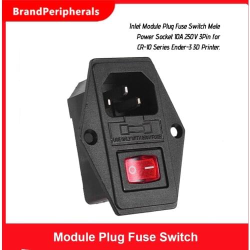 Creality 3D Inlet Module Plug Fuse Switch Male Power Socket 10A 250V 3Pin for CR-10 Series Ender-3 3D Printer