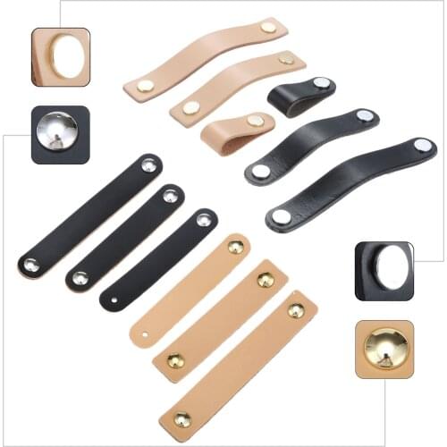 DRELD PU Leather Handle and Knobs Door Knobs Pull For Furniture Cabinet Chest Drawer Suitcase Handle w/Screws Furniture Hardware