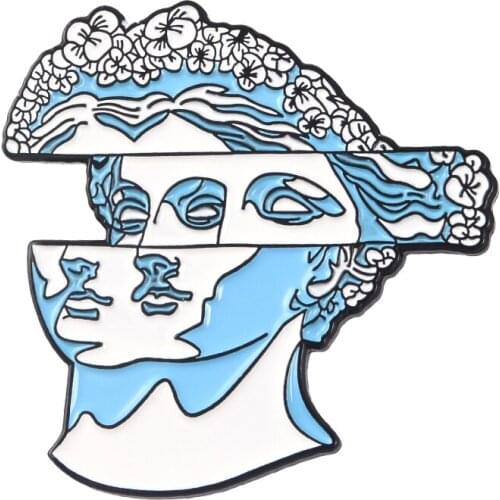 Two-Face Enamel Pin Blue garland woman sculpture Badge Brooch Bag Clothes Lapel pin Cartoon Fashion Jewelry Gift for Friends