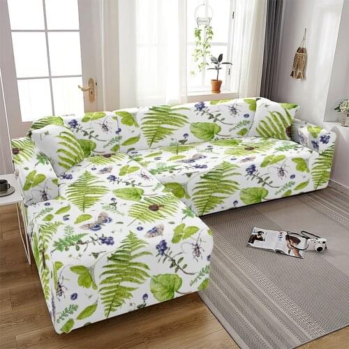 Plant Leaves Corner Sofa Covers for Pets Sofa Cover Elastic for Living Room Slipcovers Stretch Polyester Loveseat Couch Cover