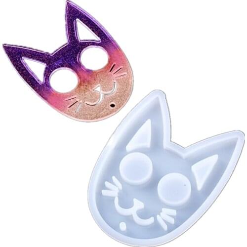 DIY Handmade Epoxy Mold Cat Shape Keychain Silicone Mold Creative Cat Head Mirror Crystal Epoxy Decoration
