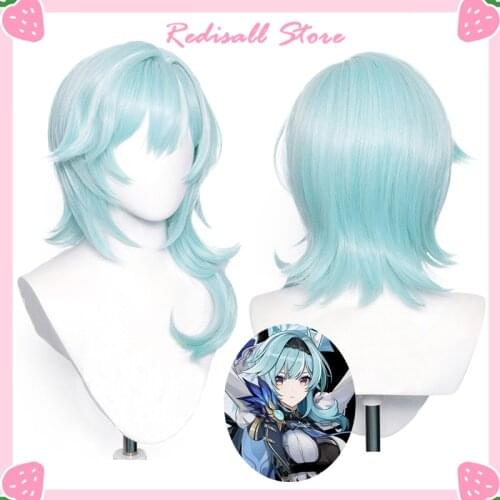 Genshin Impact Eula Wig Cosplay Light Blue Synthetic Short Straight Heat Resistant Hair Adult Women Halloween Free Wig Cap