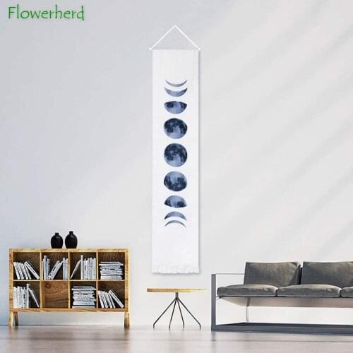 Moon Tapestry Wall Hanging Linen Moon Phases Tapestries Nine Phases of The Full Growth Cycle of The Moon Modern Art Home Decor