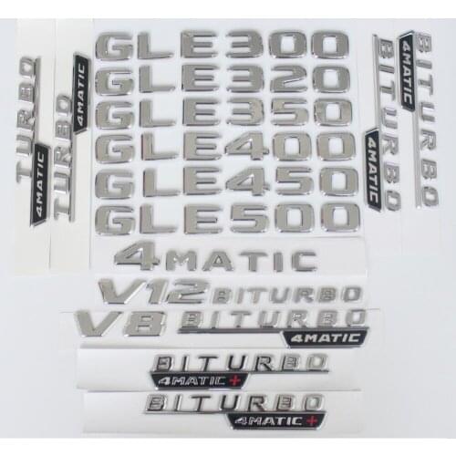 Chrome Trunk Letters Badge Badges Emblem Emblems for Mercedes Benz GLE300 GLE350 GLE400 GLE450 GLE500 GLE550 V8 BITURBO 4MATIC