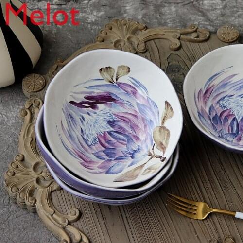 Hand-Painted Personalized Odd-Shaped Ceramic Flower Soup Bowl Ramen Bowl Fruit Salad Bowl 7-Inch Bowl Household