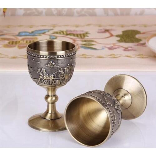 Classical Metal Wine Cup Handmade Small Goblet Household Copper Wine Glass Carving Pattern