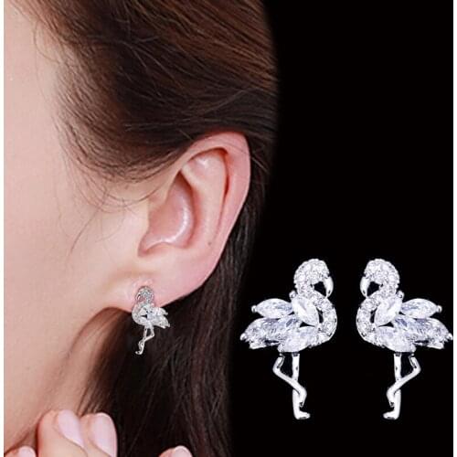 Korean Flamingo Stud Earrings Cubic Zirconia Earrings For Women