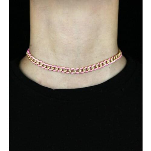 Colorful Sweet Cuban Chain Chocker Necklace Iced Out Neon Enamel Maimi Collar Necklace For Women Hip Hop Party Jewelry Dropship