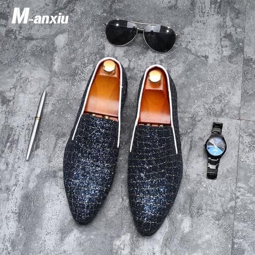 M-anxiu 2020 New Fashion Men Shine Crocodile Grain Low Heel Dress Shoes Casual Wedding Formal Flat Breathable Shoes