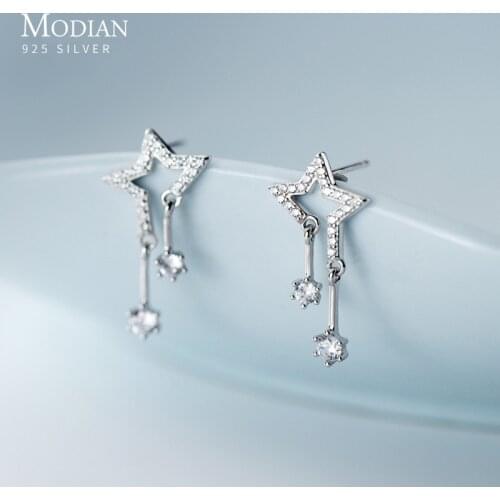 Modian Luxury Irregular Stars Ears 100% Real 925 Sterling Silver Clear CZ Sparkling Swing Stud Earrings For Women Fine Jewelry