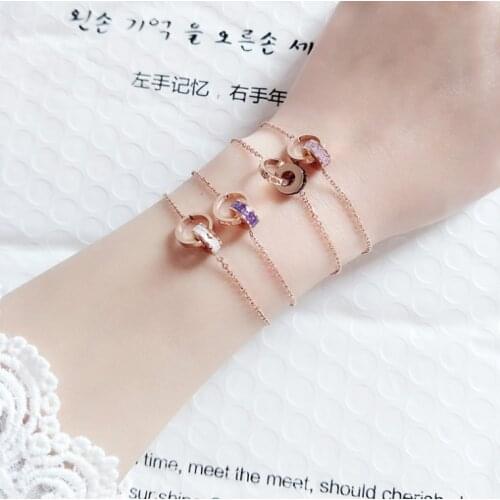 Fashion Titanium Steel Bracelet Multicolor Zircon Rose Gold Crystal from Austrian Double Ring Roman Digital Bracelet Wild