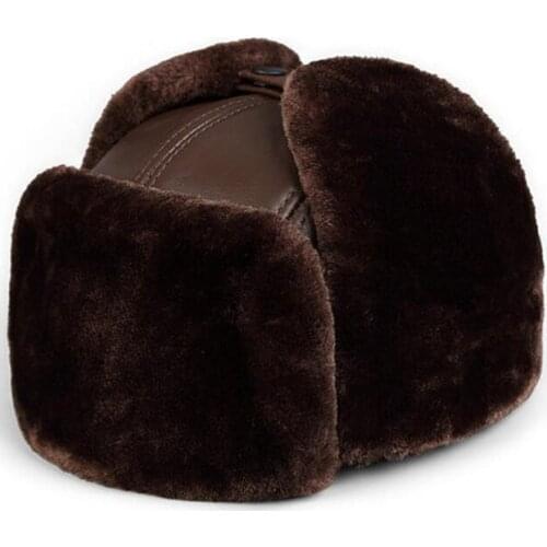 2020 new genuine leather men cap hat high quality mens real leather adult solid adjustable hats caps warm fur earmuffer caps