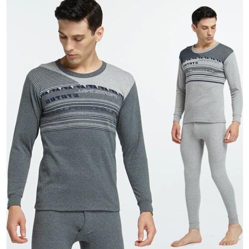 Men Winter Cotton Thermal Underwear Thickened Undershirts Round Collar Autumn Warm Long Johns Suits