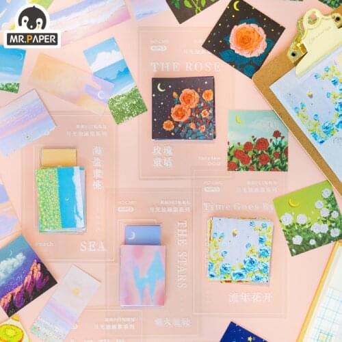 Mr.Paper 6 Design Milky White PET Sticker Pack Moonlight Oil Painting Set Series Box Sticker Creative Mini Pocket Decoration
