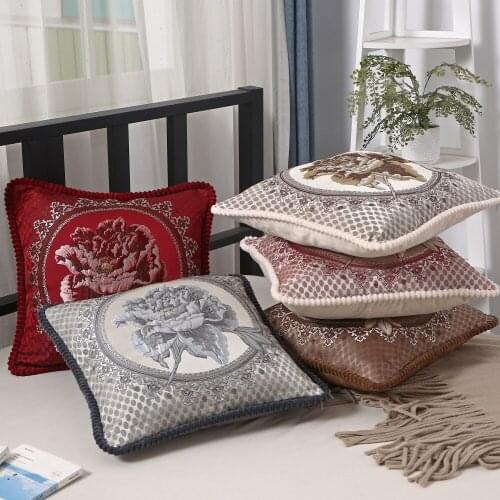 48x48cm Embroidery Cushioncovers Pillow Cases Peony Jacquard Pillowcase Throw for Sofa Car Living Office Bedroom Home Decoration