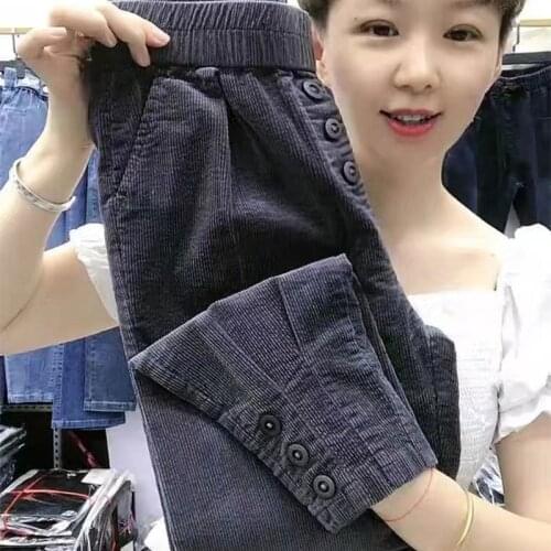New Spring Autumn Korea Fashion Women Elastic Waist Loose Corduroy Pants all-matched Casual Solid Harem Pants Plus Size V155